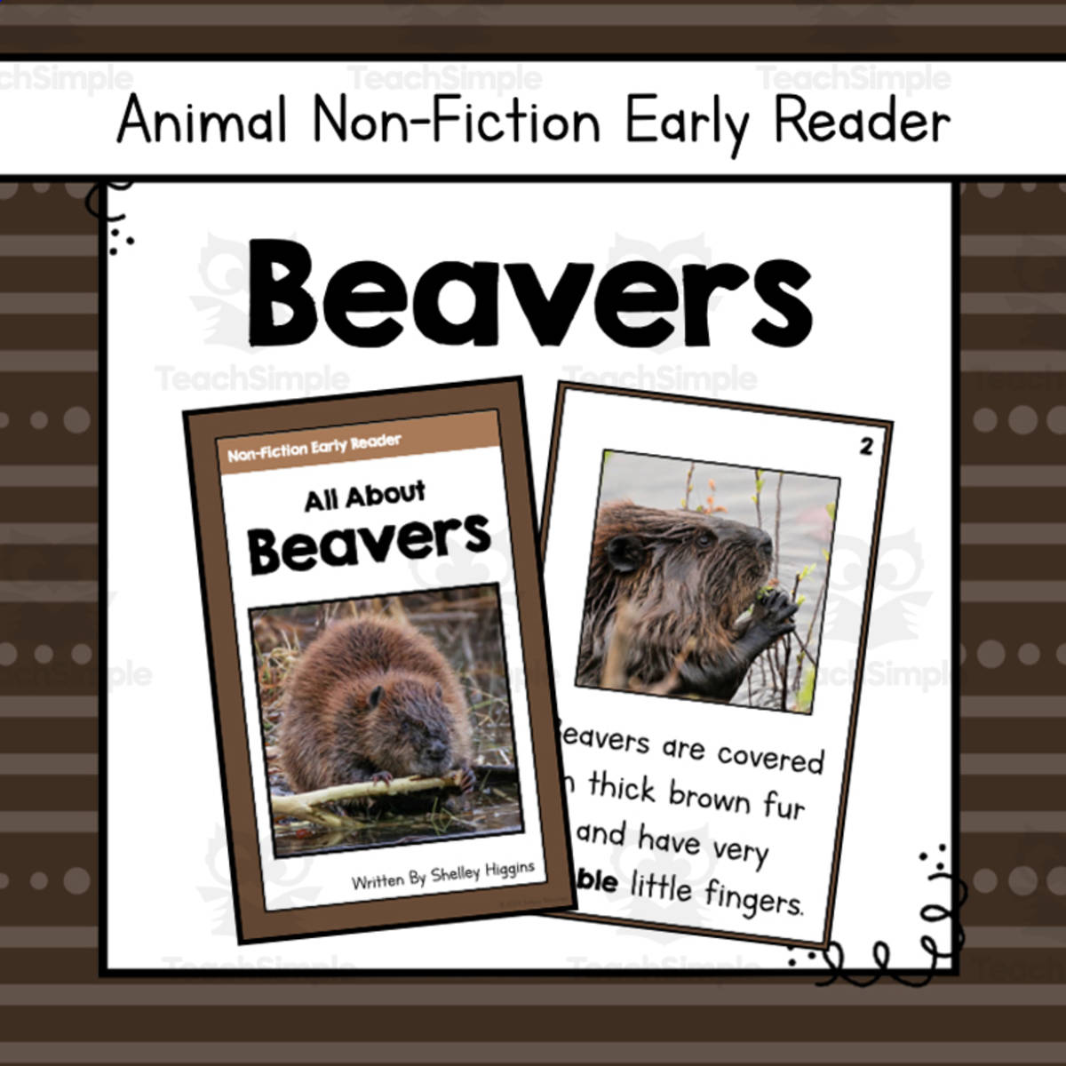 An educational teaching resource from Simply Schoolgirl entitled Beavers Informational Book | Nonfiction Early Reader Animal Booklet downloadable at Teach Simple.