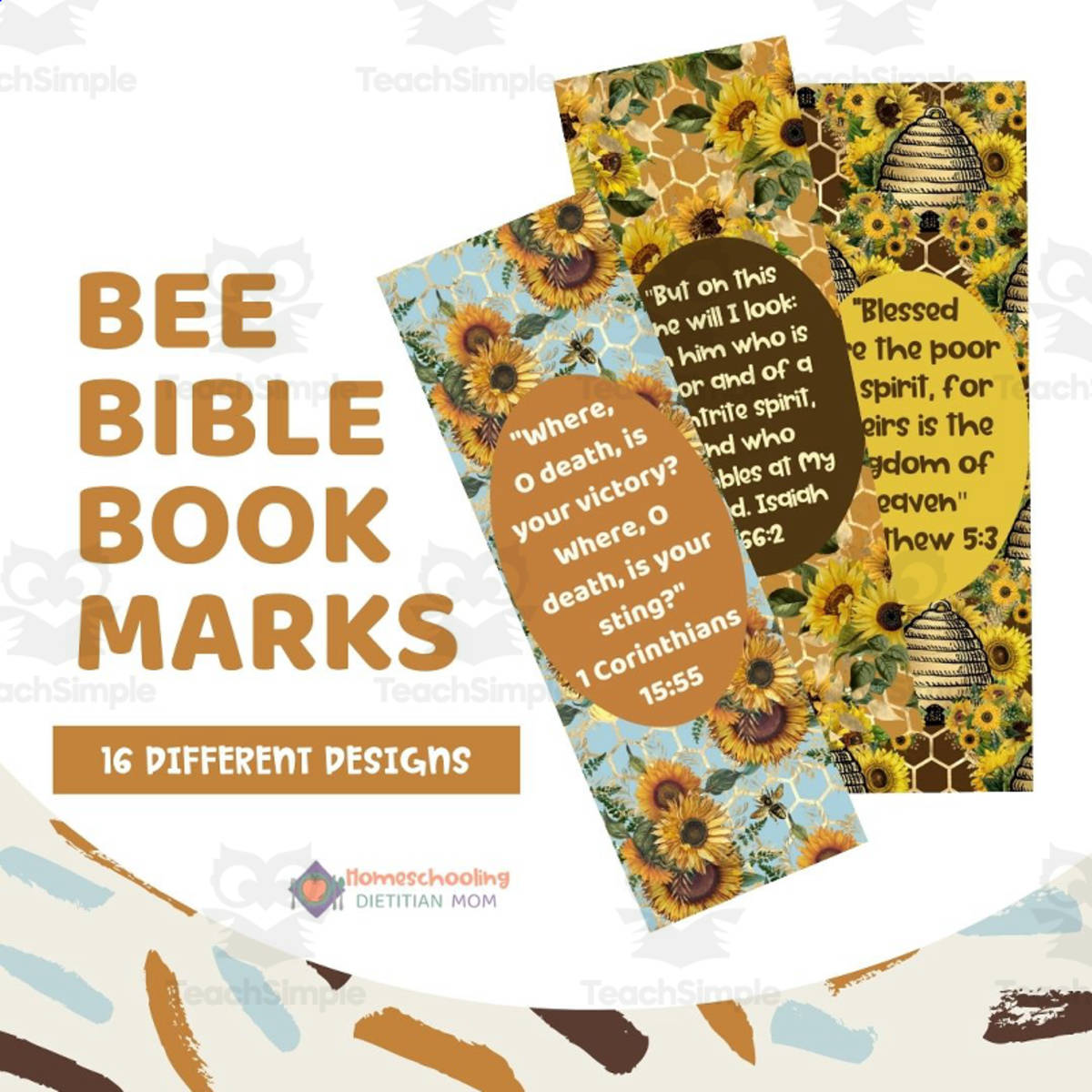An educational teaching resource from Homeschooling Dietitian Mom entitled Bee Bible Verse Bookmarks downloadable at Teach Simple.