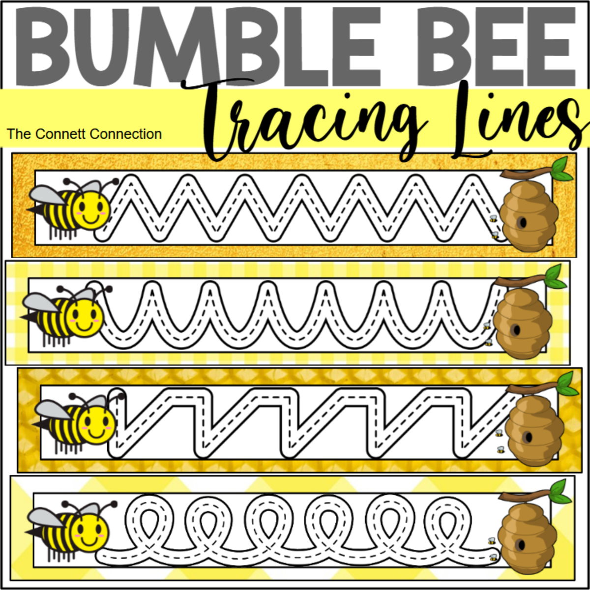 An educational teaching resource from The Connett Connection entitled Bee Prewriting Tracing Lines downloadable at Teach Simple.