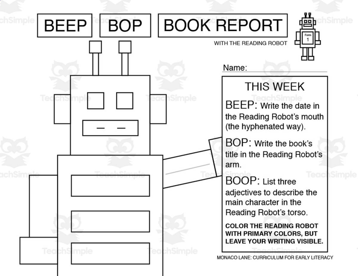 An educational teaching resource from Monaco Lane Curriculum for Early Literacy entitled Beep Bop Book Report downloadable at Teach Simple.