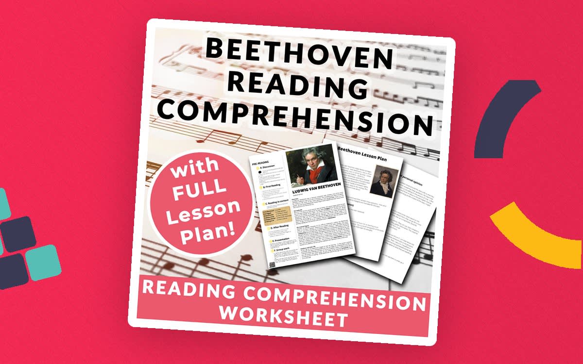 An educational teaching resource from The Laughing Linguist entitled Beethoven - Reading Comprehension Worksheet & Lesson Plan downloadable at Teach Simple.