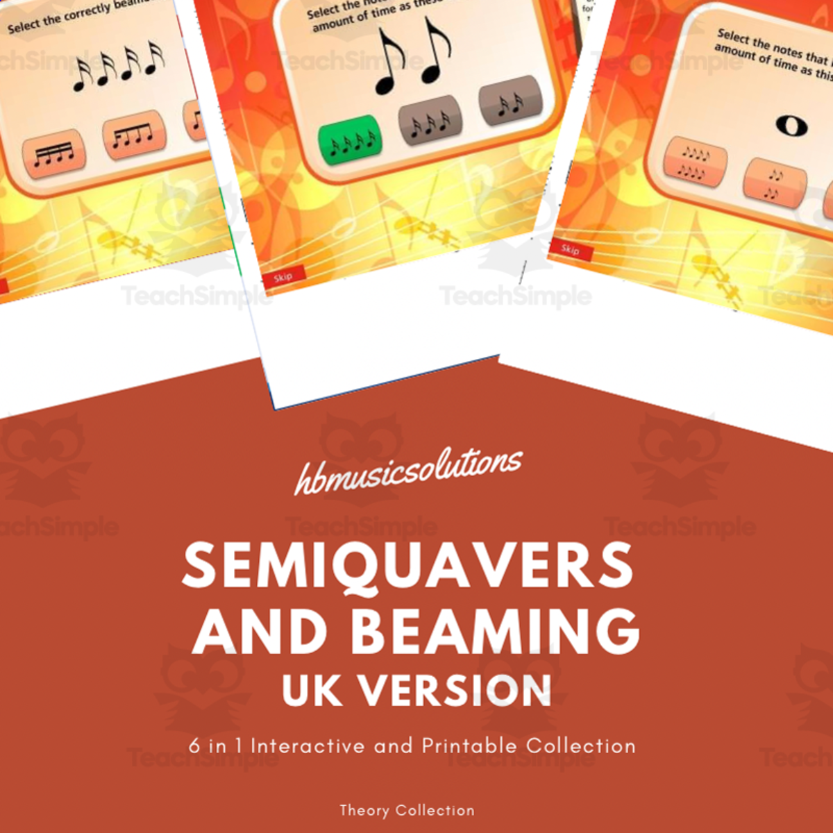 An educational teaching resource from Hbmusicsolutions's Shop entitled Beginner Music Theory: Semiquavers and Beaming - UK Version downloadable at Teach Simple.