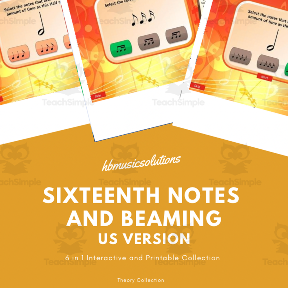 An educational teaching resource from Hbmusicsolutions's Shop entitled Beginner Music Theory: Sixteenth Notes and Beaming - US Version downloadable at Teach Simple.