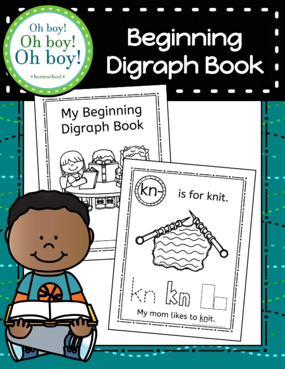 An educational teaching resource from Oh Boy Homeschool entitled Beginning Digraph Book downloadable at Teach Simple.
