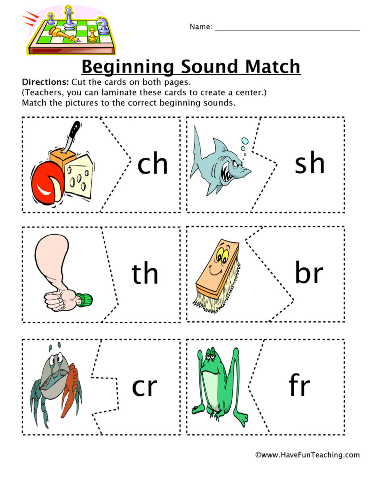 An educational teaching resource from Have Fun Teaching entitled Beginning Digraphs Matching Worksheet downloadable at Teach Simple.