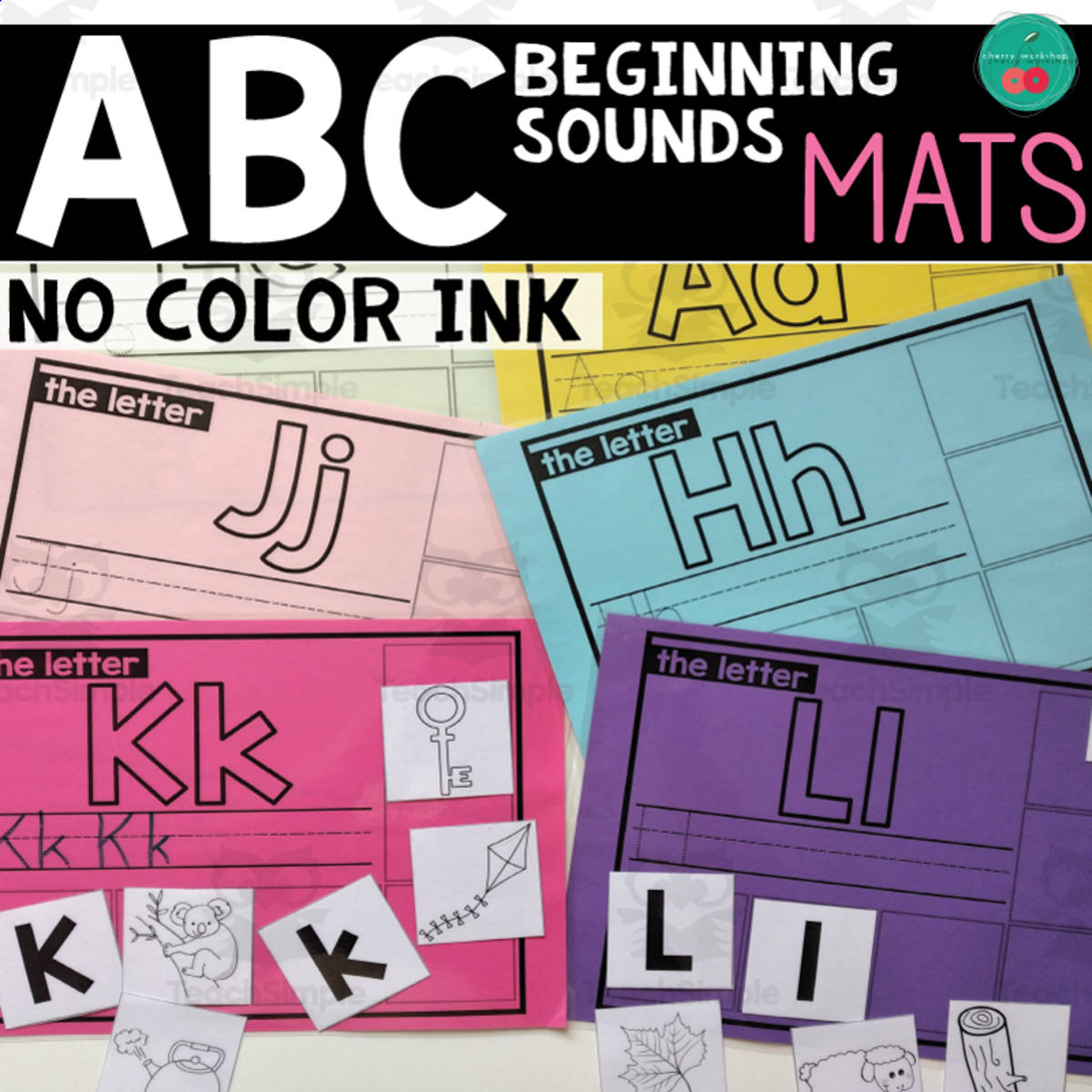 An educational teaching resource from Cherry Workshop entitled Beginning Letter Sound Recognition Sorting Mats - ABC Recognition and Tracing downloadable at Teach Simple.