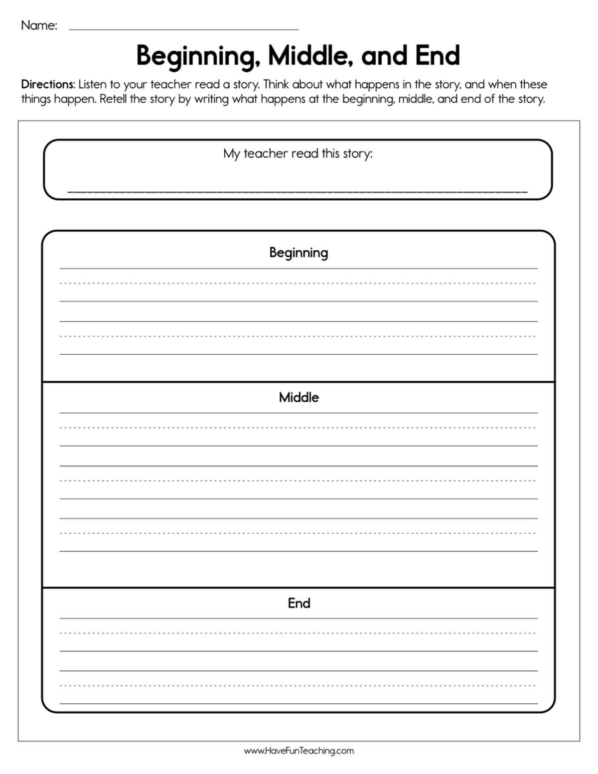 An educational teaching resource from Have Fun Teaching entitled Beginning, Middle, and End Worksheet downloadable at Teach Simple.