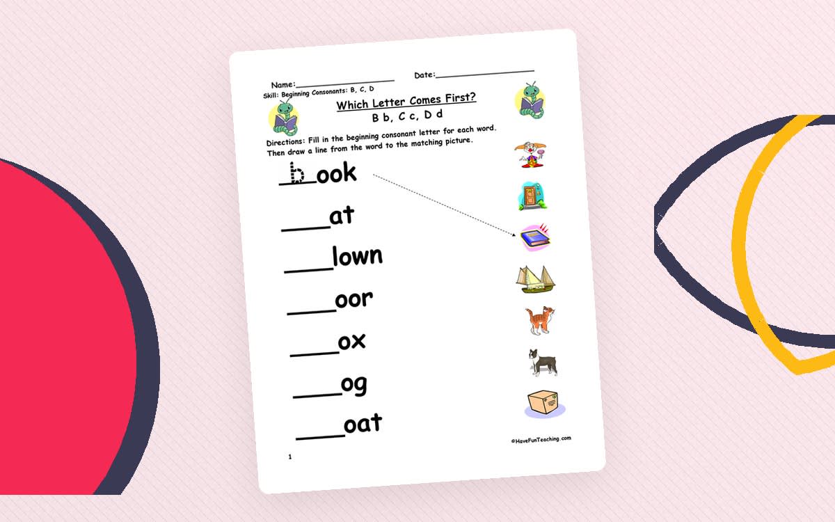 An educational teaching resource from Have Fun Teaching entitled Beginning Sounds B, C, D Worksheet 2 downloadable at Teach Simple.