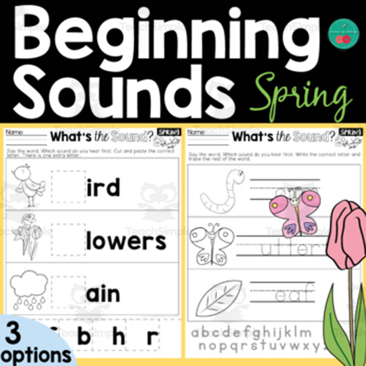 An educational teaching resource from Cherry Workshop entitled Beginning Sounds Cut and Paste Worksheets | Spring Theme downloadable at Teach Simple.