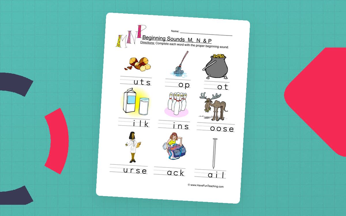 An educational teaching resource from Have Fun Teaching entitled Beginning Sounds M N P Pictures Worksheet downloadable at Teach Simple.