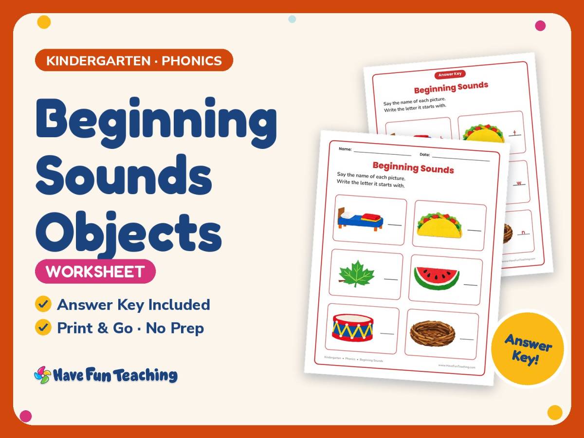 Beginning Sounds Objects Worksheet – Kindergarten Consonants Practice preview