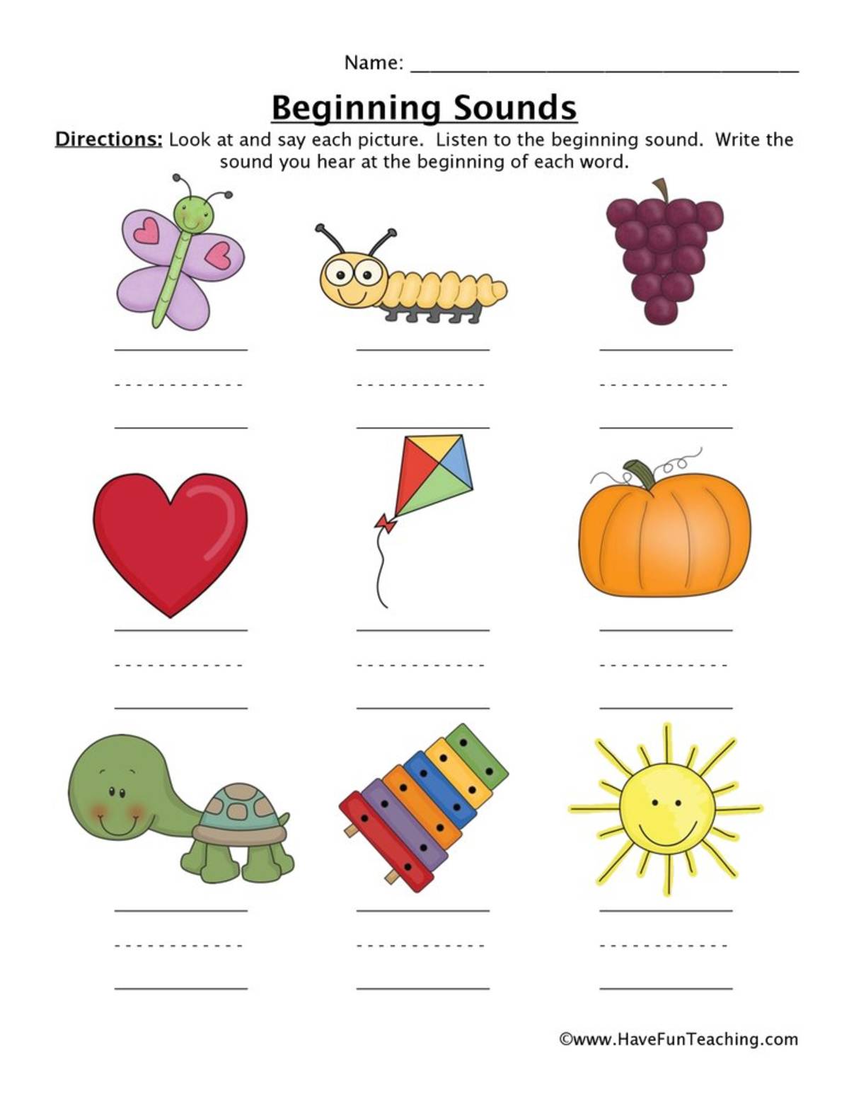 An educational teaching resource from Have Fun Teaching entitled Beginning Sounds Objects Worksheet downloadable at Teach Simple.