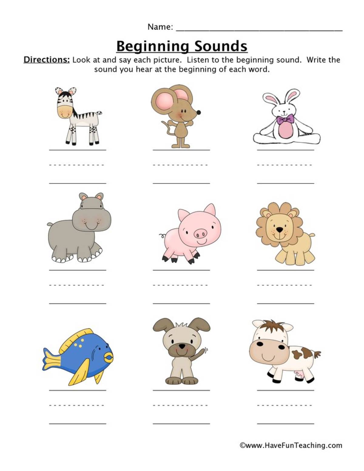 An educational teaching resource from Have Fun Teaching entitled Beginning Sounds Worksheet - Animal downloadable at Teach Simple.