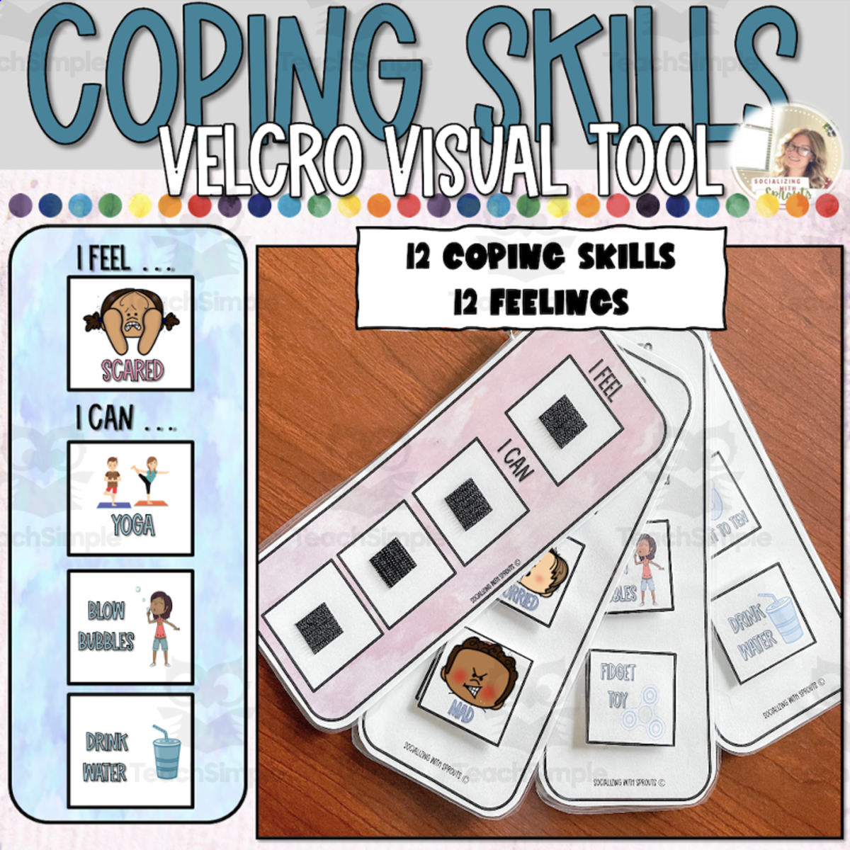 An educational teaching resource from Socializing with Sprouts entitled Coping Skills Visual Tool – Behavior Management downloadable at Teach Simple.