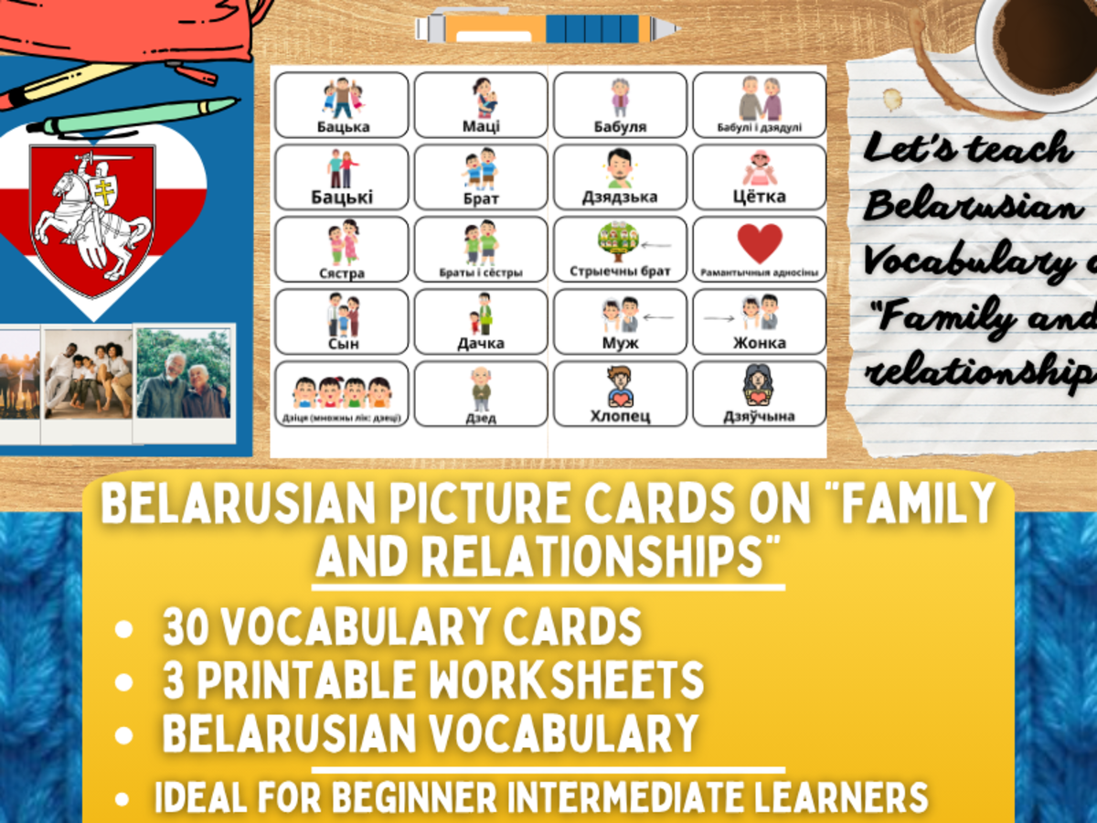 An educational teaching resource from Learning with Alan entitled Belarusian Picture Vocabulary Flashcards - Family & Relationships downloadable at Teach Simple.