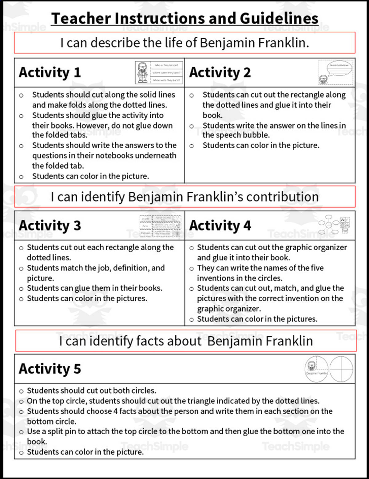 An educational teaching resource from Sarah Miller Tech entitled Benjamin Franklin Interactive Notebook | All States downloadable at Teach Simple.