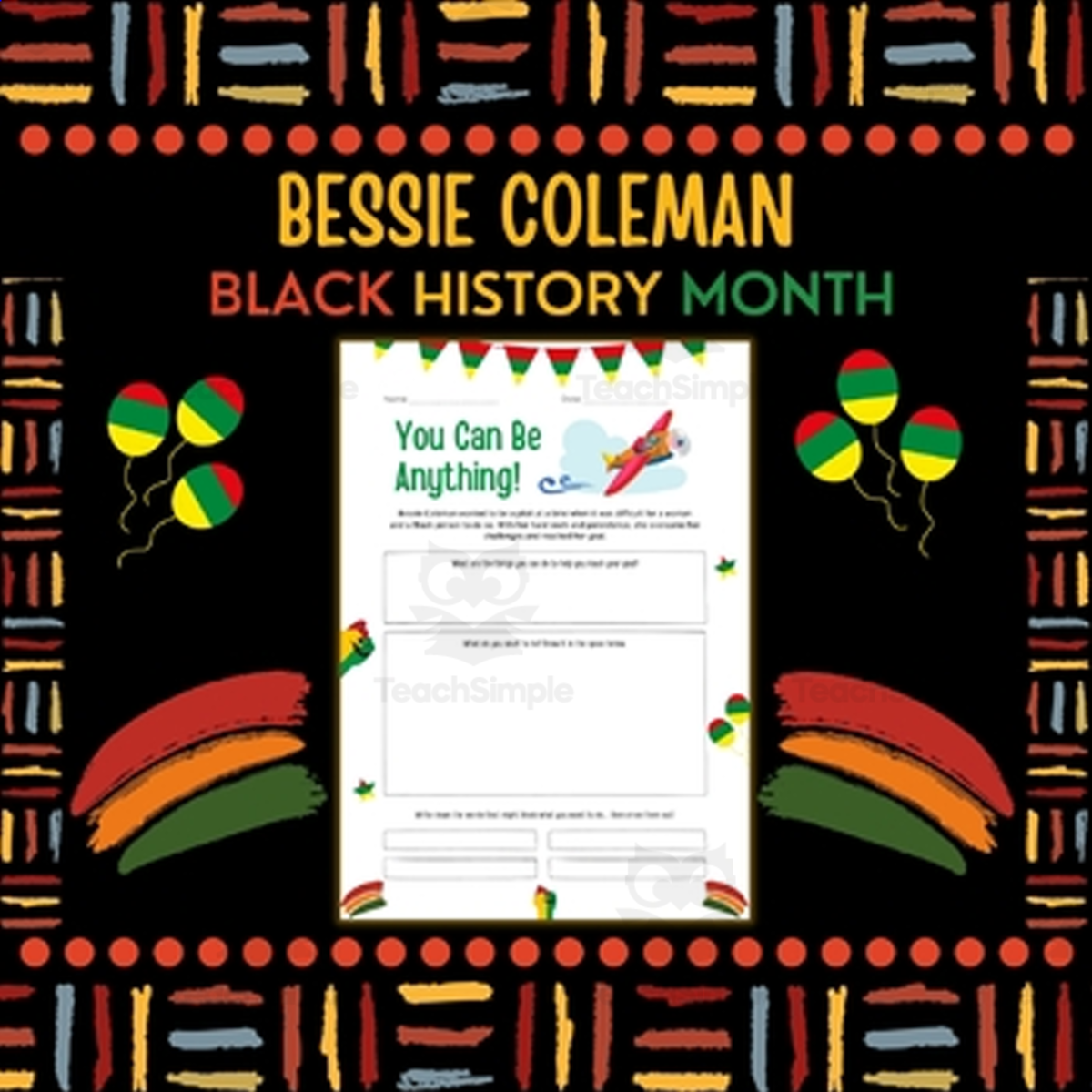 An educational teaching resource from Style Your Classroom entitled Bessie Coleman Biography Reading Black History Month Social Studies downloadable at Teach Simple.
