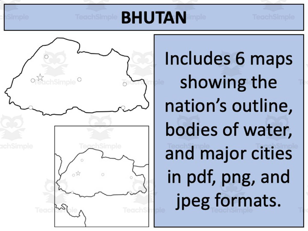 An educational teaching resource from Mr Gray History entitled Bhutan Map Resources downloadable at Teach Simple.