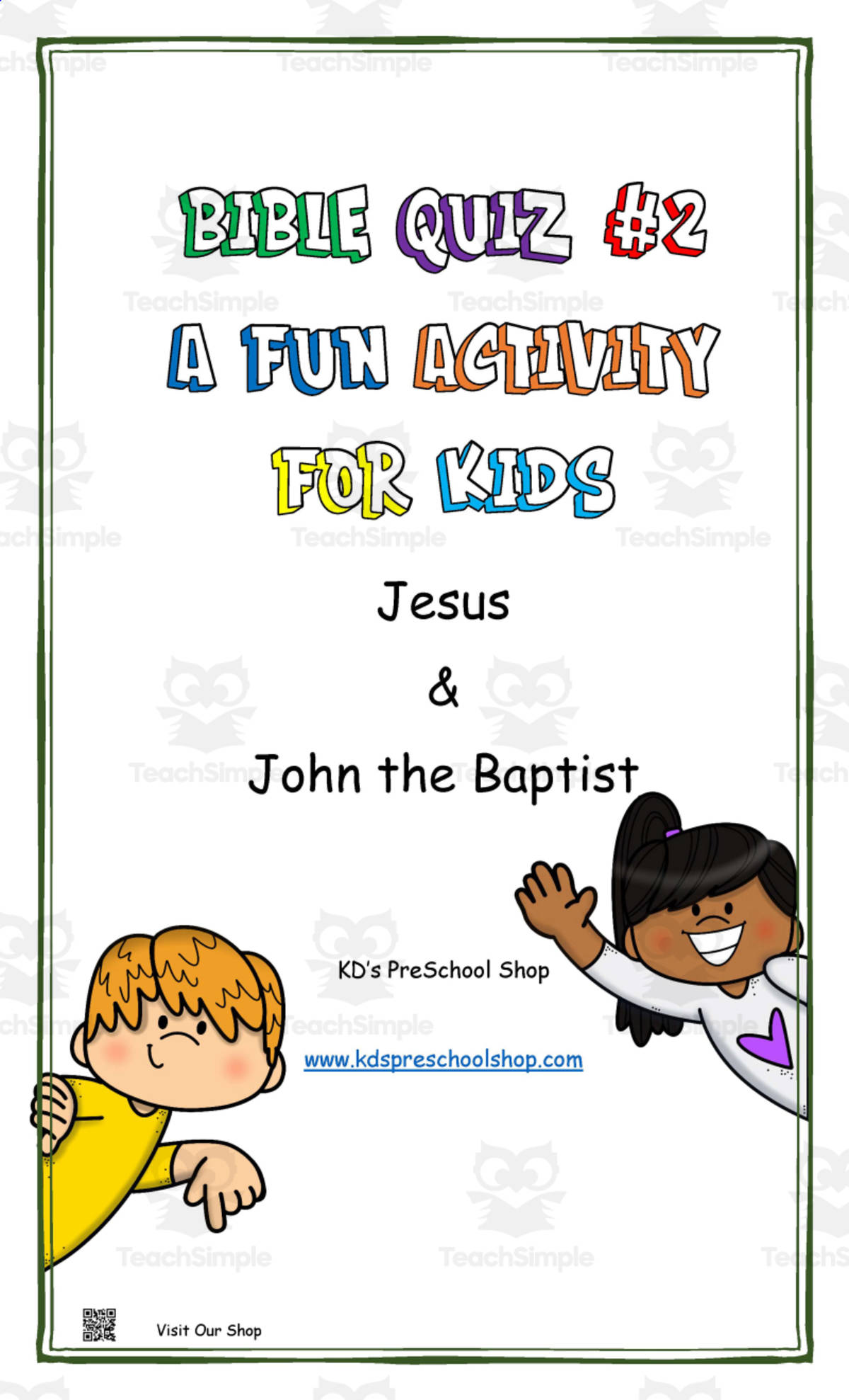 An educational teaching resource from KD's Kids School Shop entitled Bible Quiz #2 downloadable at Teach Simple.