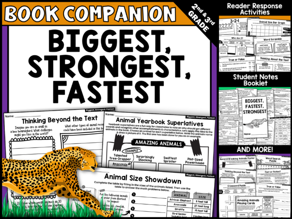 An educational teaching resource from Creatively Gifted entitled Biggest, Strongest, Fastest by Steve Jenkins Read-Aloud Activities downloadable at Teach Simple.