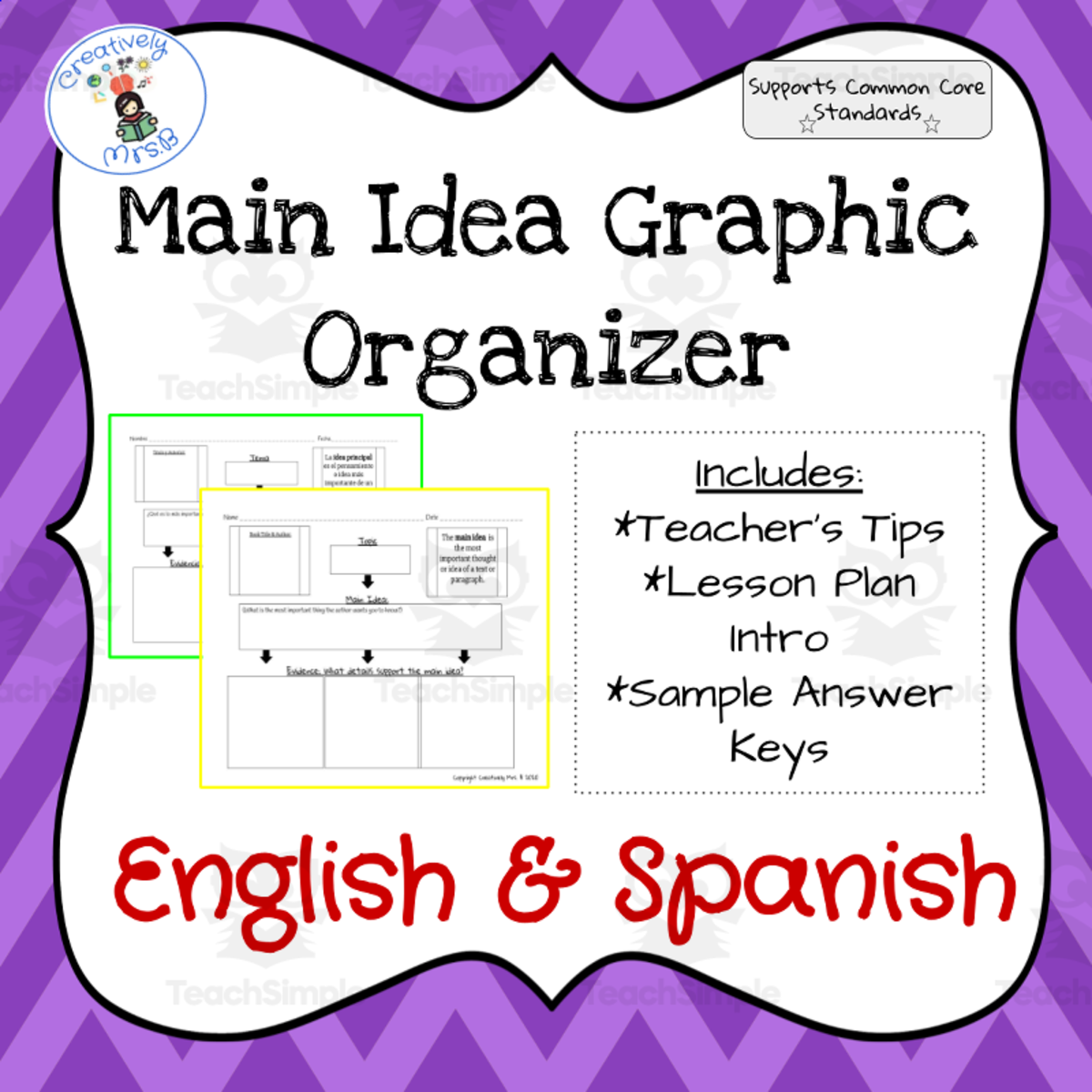 An educational teaching resource from Creatively Mrs. B entitled Bilingual Main Idea Graphic Organizer downloadable at Teach Simple.