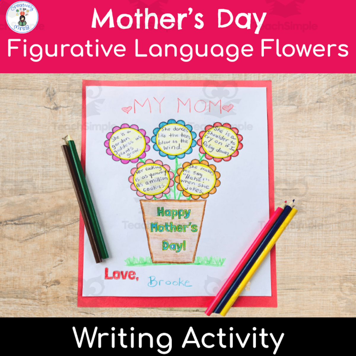 An educational teaching resource from Creatively Mrs. B entitled Bilingual Mother's Day Figurative Language Flower downloadable at Teach Simple.