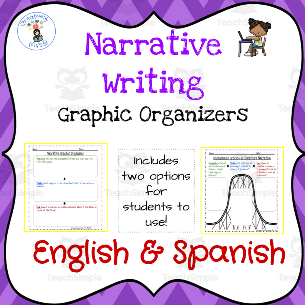 An educational teaching resource from Creatively Mrs. B entitled Bilingual Narrative Writing Graphic Organizer downloadable at Teach Simple.