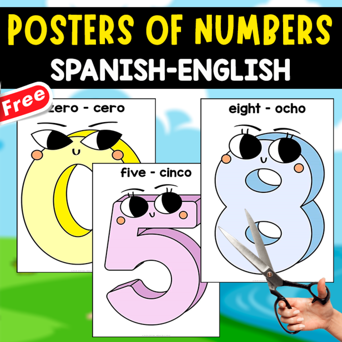 An educational teaching resource from EDITORIAL LAURA EDUCA entitled BILINGUAL POSTERS OF THE NUMBERS 0-9 | ENGLISH AND SPANISH downloadable at Teach Simple.