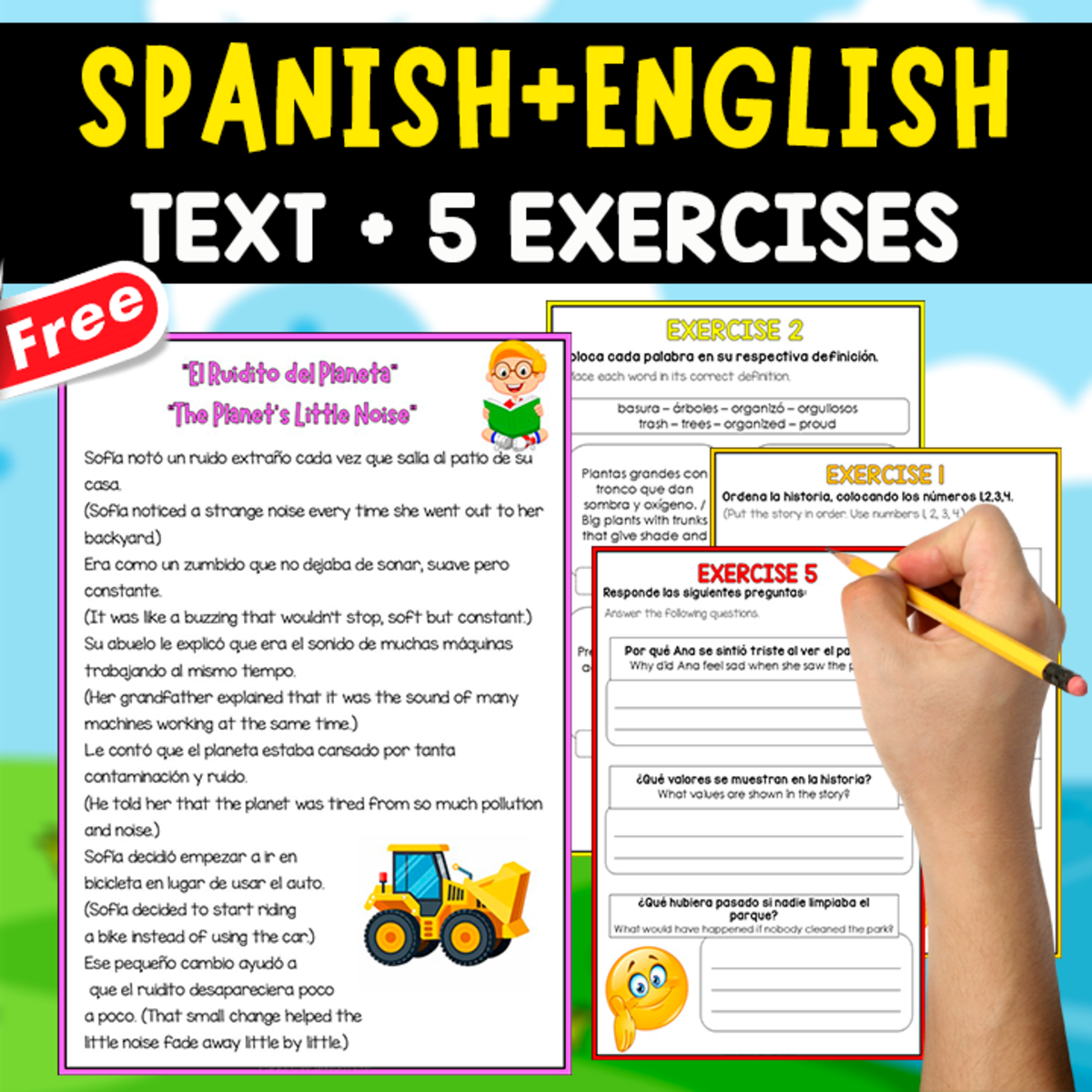 An educational teaching resource from EDITORIAL LAURA EDUCA entitled BILINGUAL READING COMPREHENSION | El Ruidito del Planeta downloadable at Teach Simple.