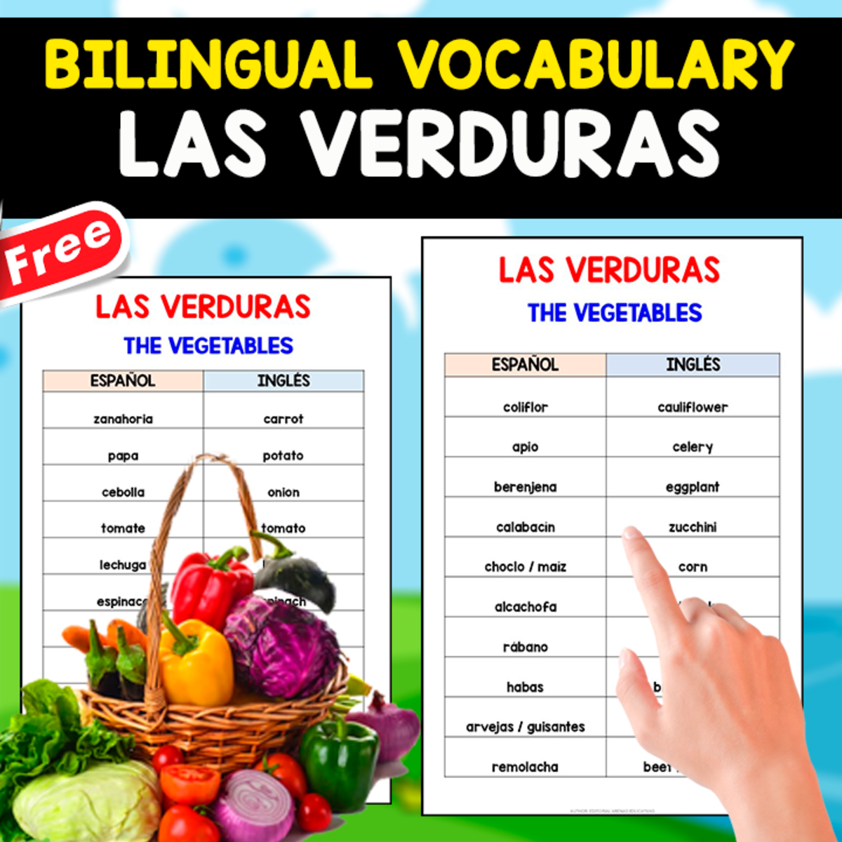 An educational teaching resource from EDITORIAL LAURA EDUCA entitled BILINGUAL VOCABULARY SPANISH + ENGLISH | Las Verduras downloadable at Teach Simple.