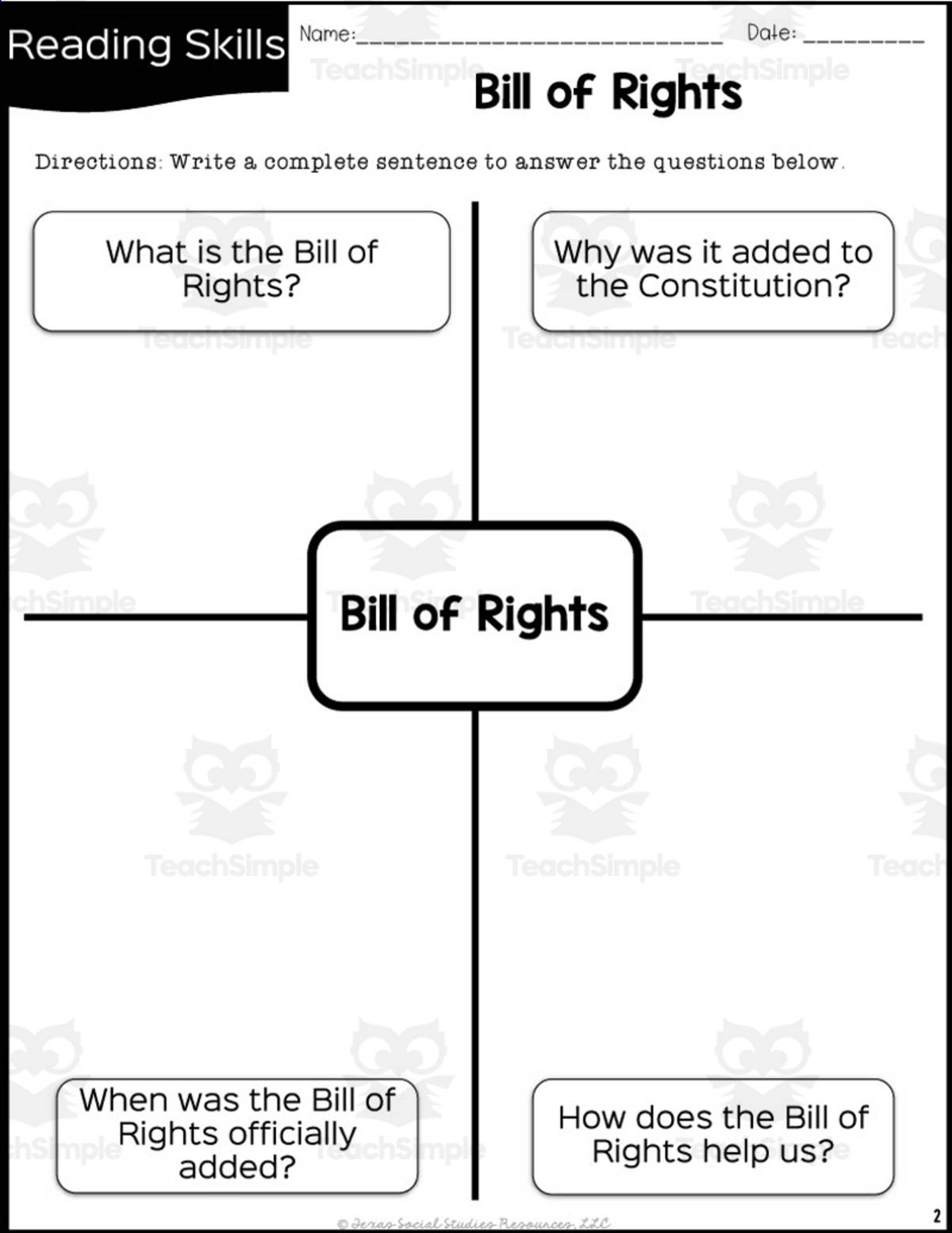An educational teaching resource from Sarah Miller Tech entitled Bill of Rights Reading Packet for 5th Grade downloadable at Teach Simple.