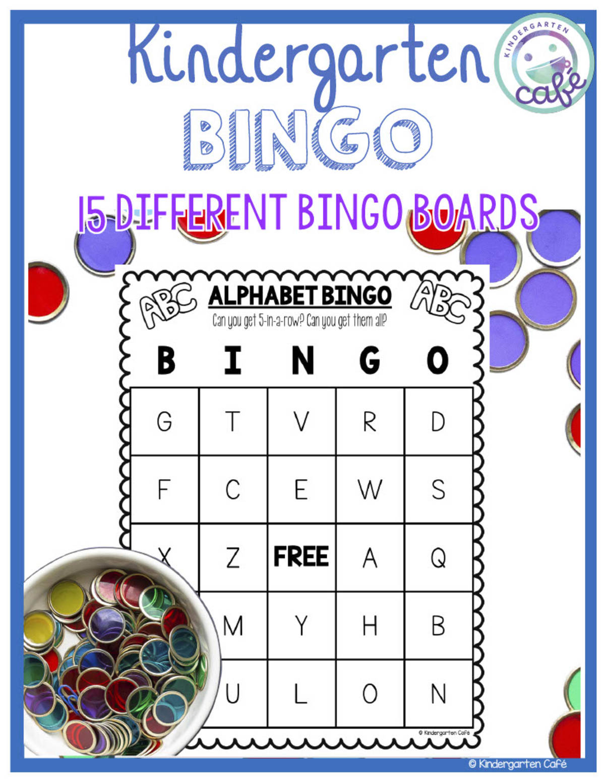 An educational teaching resource from Kindergarten Cafe entitled Bingo Board Games for Kindergarten downloadable at Teach Simple.