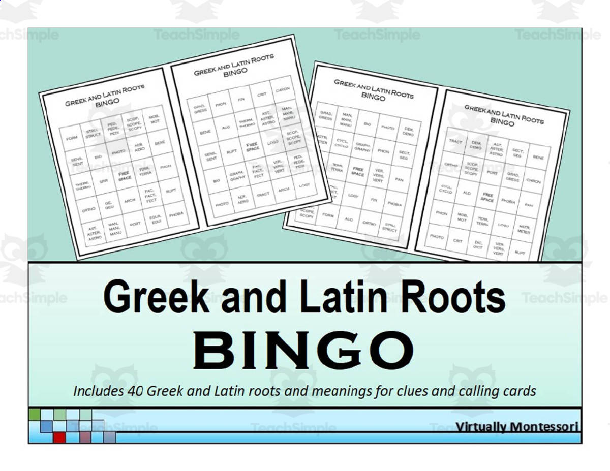 An educational teaching resource from Virtually Montessori entitled Bingo Game: Latin Roots downloadable at Teach Simple.