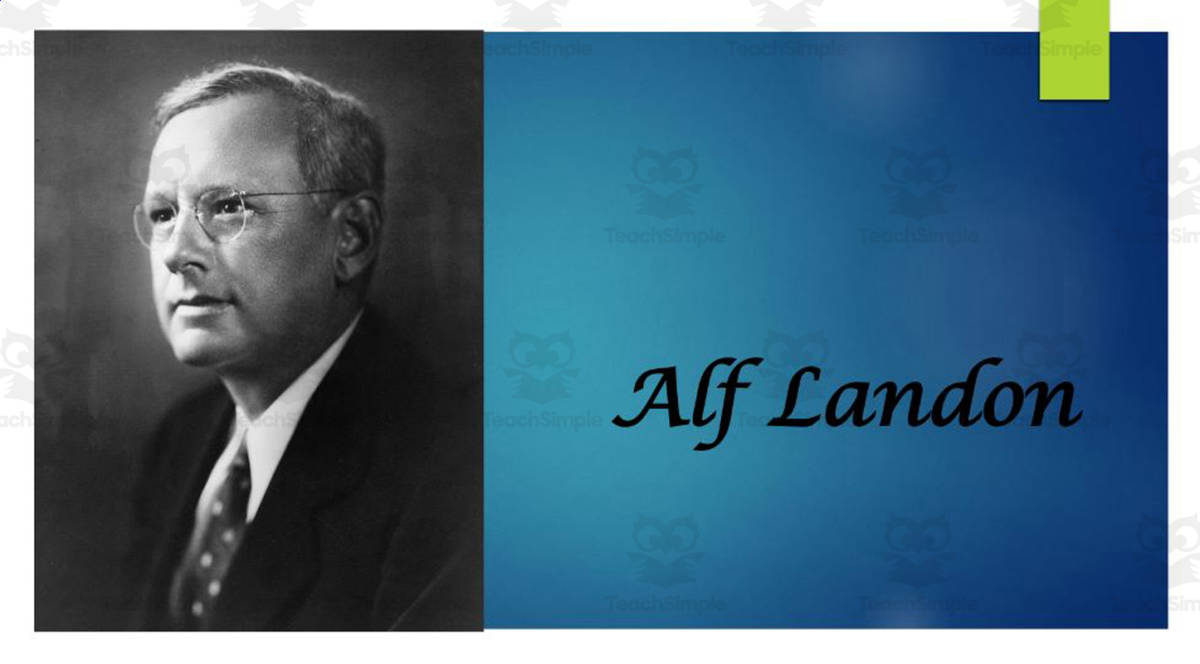 An educational teaching resource from Mr. Matthews Teacher Store entitled Biography: Alf Landon PPT Former Governor downloadable at Teach Simple.
