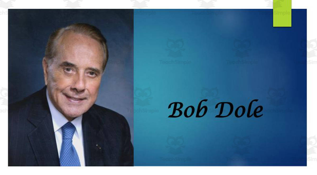 An educational teaching resource from Mr. Matthews Teacher Store entitled Biography: Bob Dole PPT Former US Senator downloadable at Teach Simple.