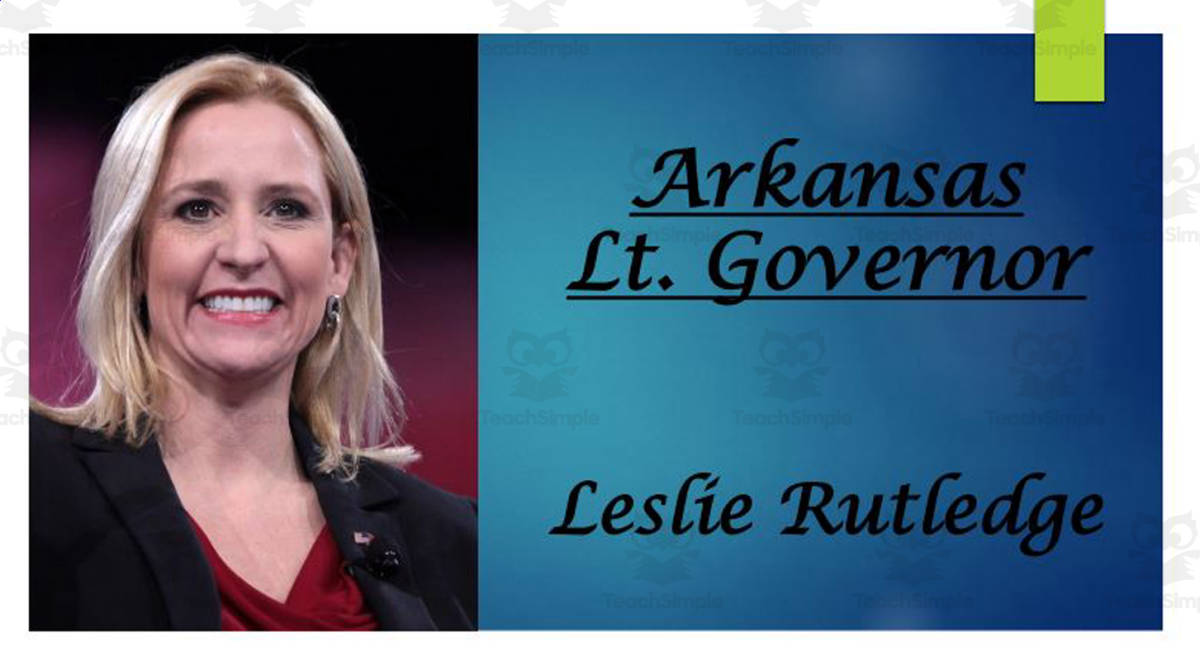 An educational teaching resource from Mr. Matthews Teacher Store entitled Biography: Leslie Rutledge PPT AR Lt. Governor downloadable at Teach Simple.