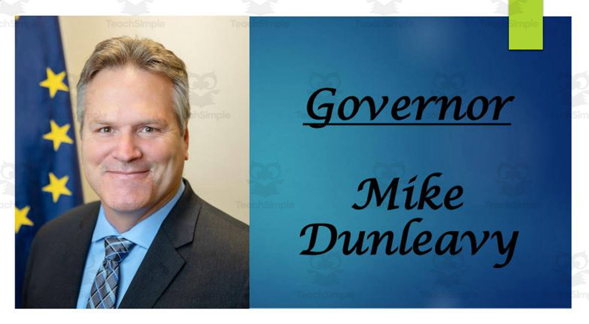 An educational teaching resource from Mr. Matthews Teacher Store entitled Biography: Mike Dunleavy AK Governor PPT downloadable at Teach Simple.