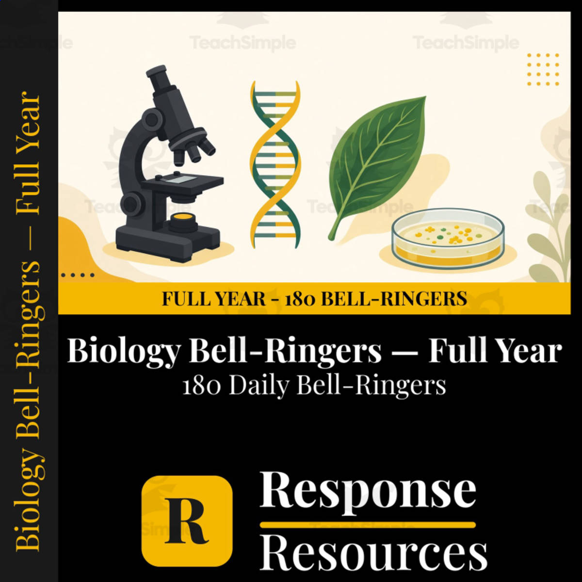 An educational teaching resource from Response Resources entitled Biology Bell Ringers FULL YEAR - 180 Daily Warm-Ups (Grades 9-12) downloadable at Teach Simple.