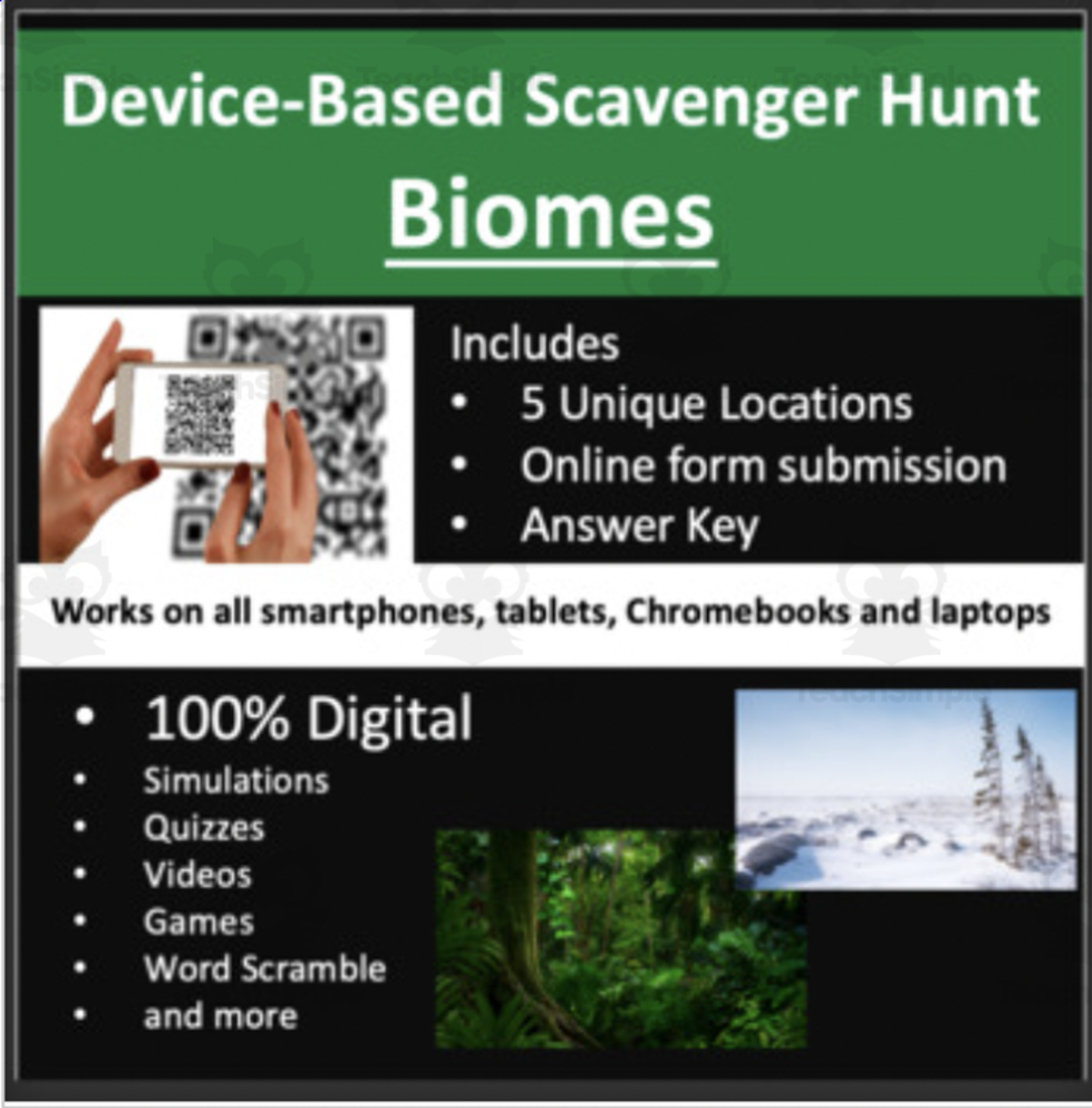 An educational teaching resource from Teach With Fergy entitled Biomes – A Digital Scavenger Hunt Activity downloadable at Teach Simple.