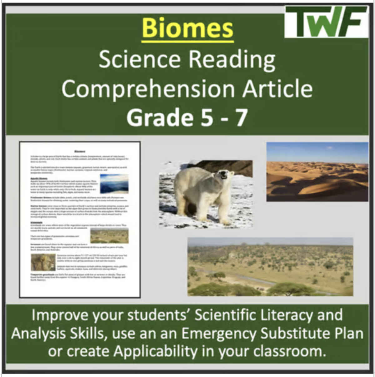 An educational teaching resource from Teach With Fergy entitled Biomes Science Reading Article - Grades 5-7 downloadable at Teach Simple.