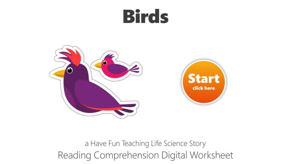 An educational teaching resource from Have Fun Teaching entitled Birds Reading Comprehension Digital Worksheet downloadable at Teach Simple.