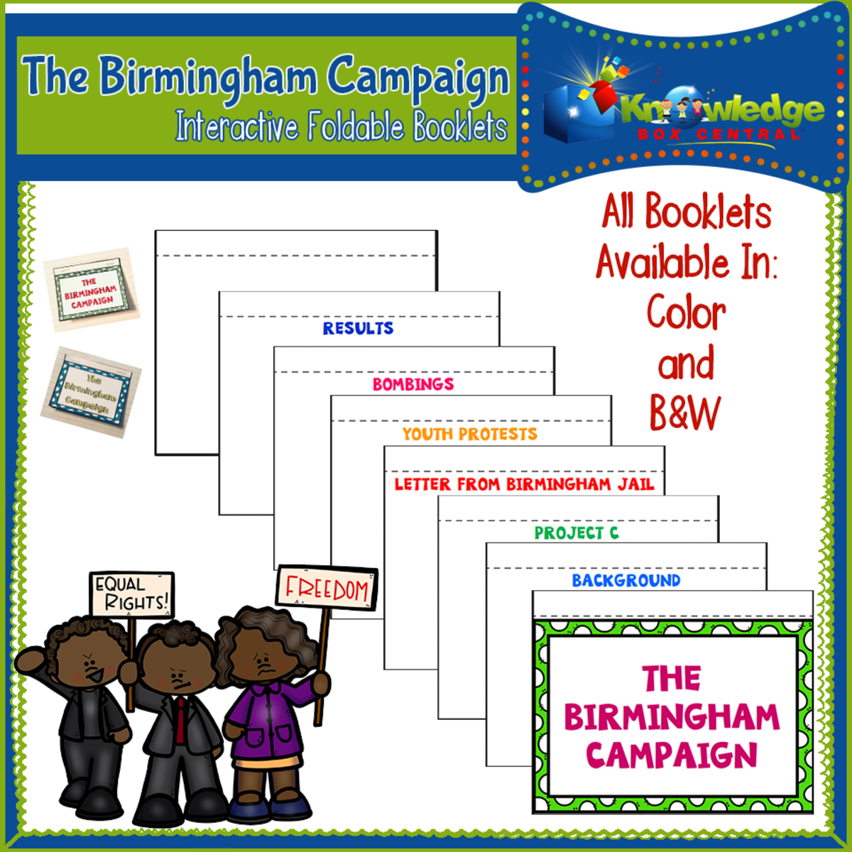 An educational teaching resource from Knowledge Box Central entitled Birmingham Campaign Interactive Foldable Booklets – EBOOK downloadable at Teach Simple.