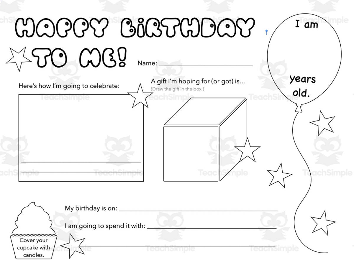 An educational teaching resource from Monaco Lane Curriculum for Early Literacy entitled Birthday Coloring Page downloadable at Teach Simple.