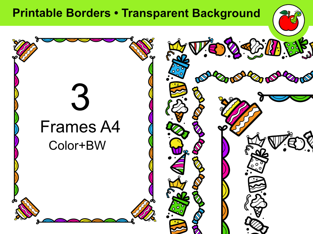 An educational teaching resource from Clipartino entitled Birthday Frames –Birthday Borders Party Frame-Birthday Clipart downloadable at Teach Simple.