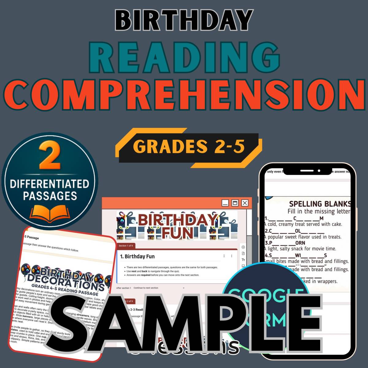 An educational teaching resource from Cored Education entitled Birthday Reading Passages 1 Lesson Sample Writing Prompts Forms downloadable at Teach Simple.