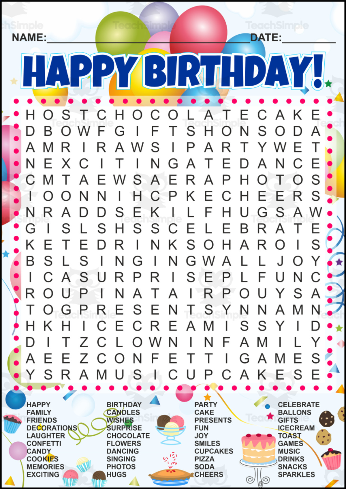 Birthday Word Search Puzzle – Printable Party Game for Kids & Adults preview