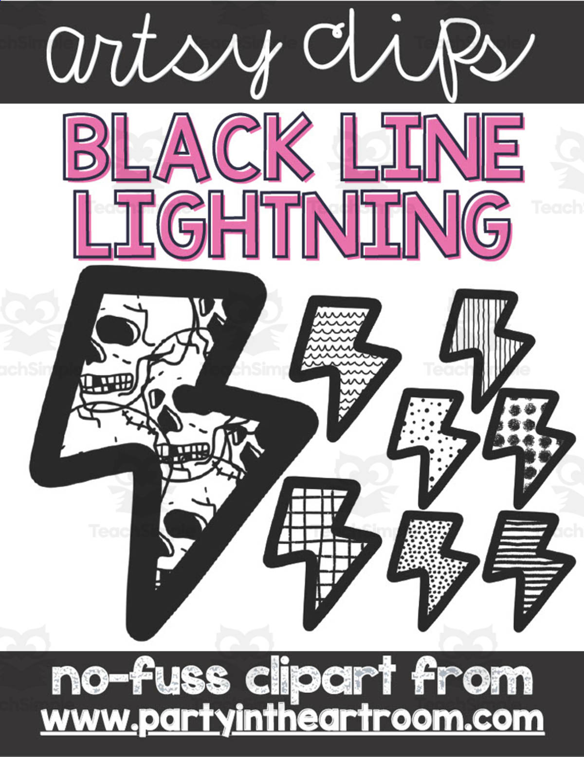 An educational teaching resource from Party in the Art Room - Arts & Crafts for Kids | Arts Integration entitled Black & White Lightning Bolts Clipart downloadable at Teach Simple.