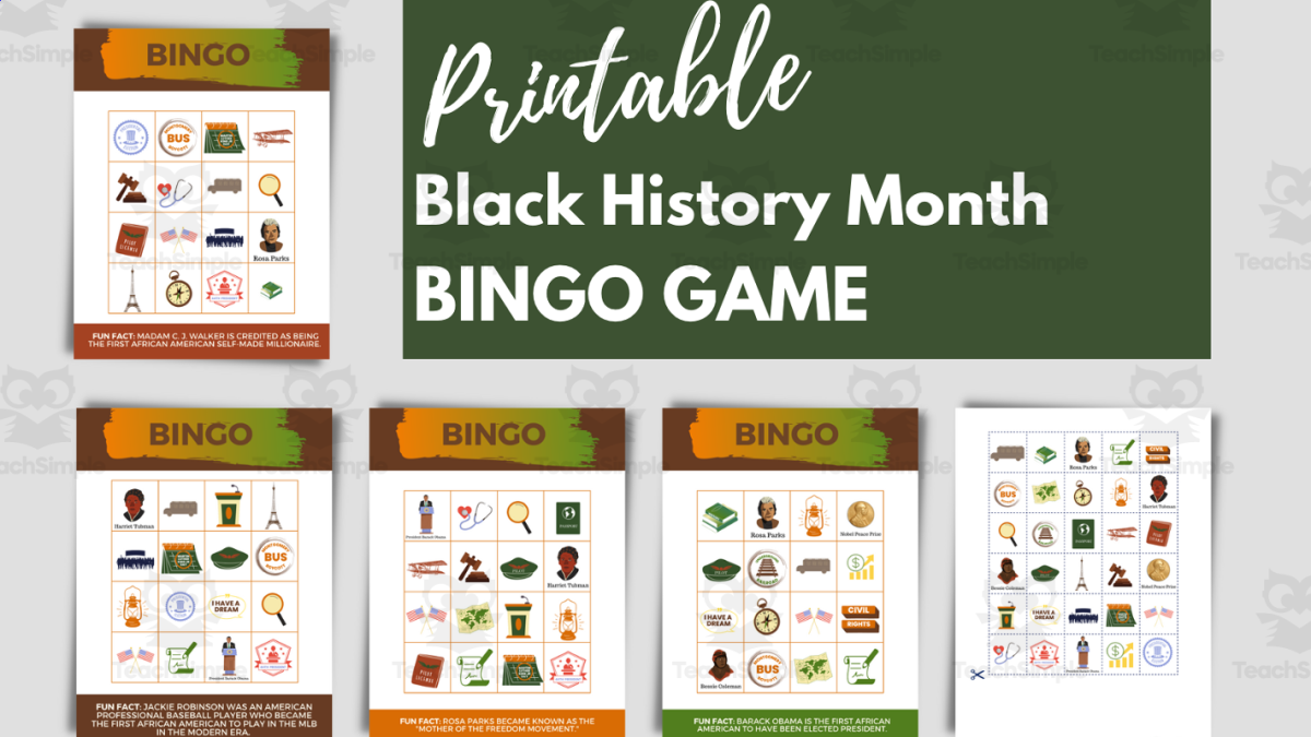 An educational teaching resource from Teacher Jenny entitled Black History Month Bingo downloadable at Teach Simple.