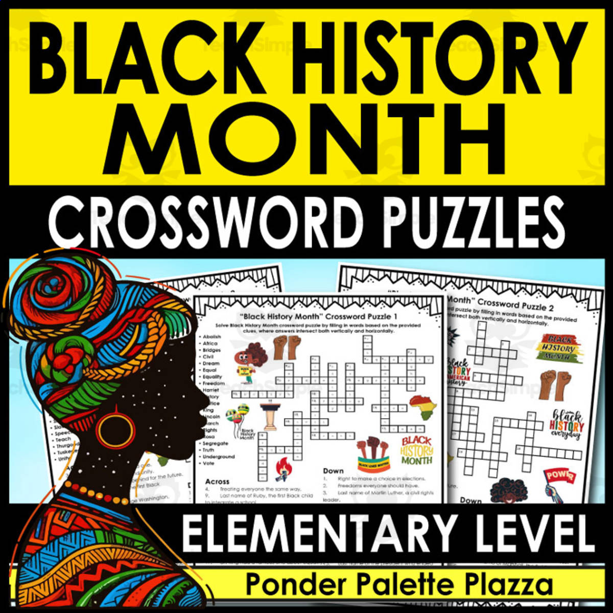 An educational teaching resource from Ponder Palette Plazza entitled Black History Month Crosswords – Elementary Level downloadable at Teach Simple.