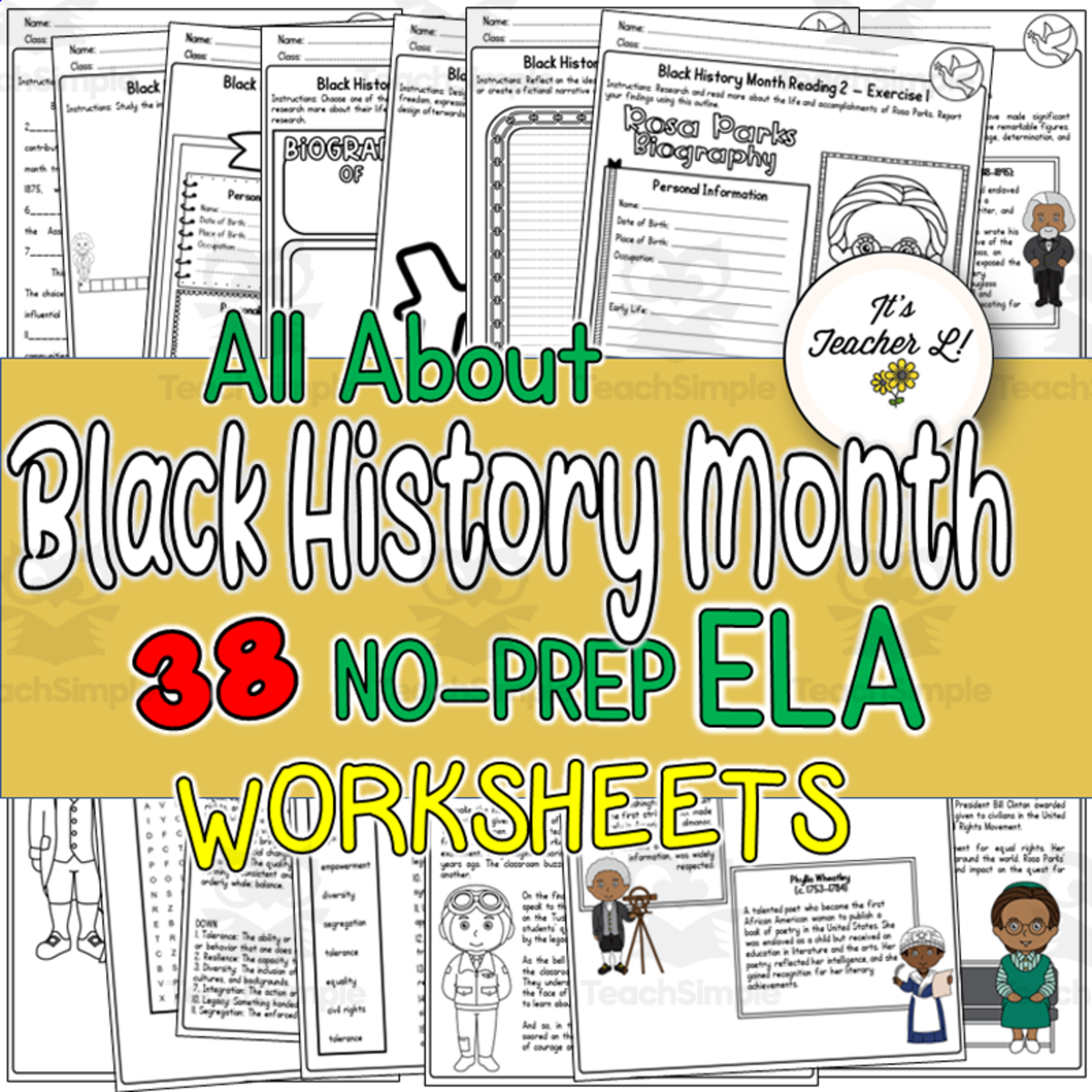 An educational teaching resource from It's Teacher L entitled Black History Month ELA Worksheets 4th|5th|6th downloadable at Teach Simple.